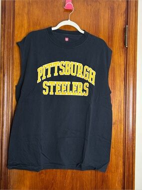 Pittsburgh Steelers Shirt Black NFL Football Cutoff Sleeveless Tee Men's Large